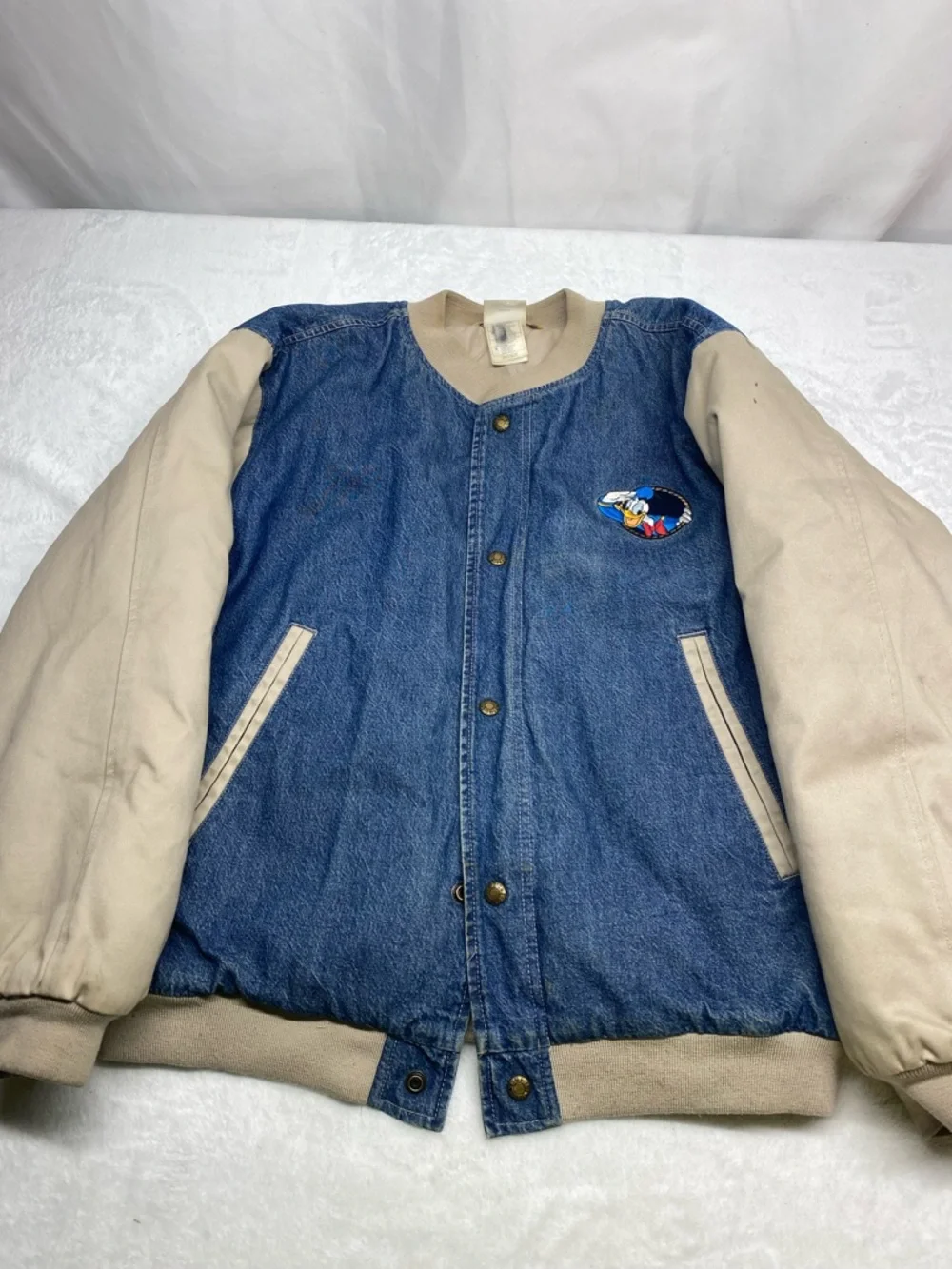 Rare vintage 90s Disney Donald Duck denim varsity jacket Size Small